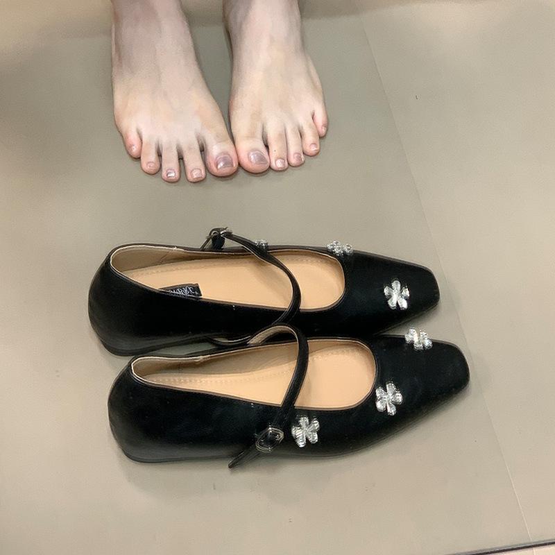 

Версия из мягкой кожи~ Французское слово из страз с туфлями Мэри Джейн осень новинка корейская версия мелкий вырез внутренняя высота увеличение одинарные туфли женские 35 чёрный