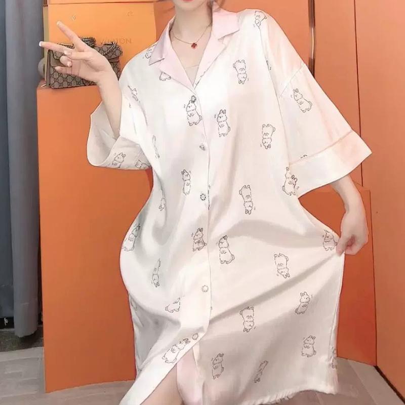 

Женская пижамная юбка с рисунком милого счастливого кролика, французская элегантная елочка, летняя юбка-рубашка из твила XXL