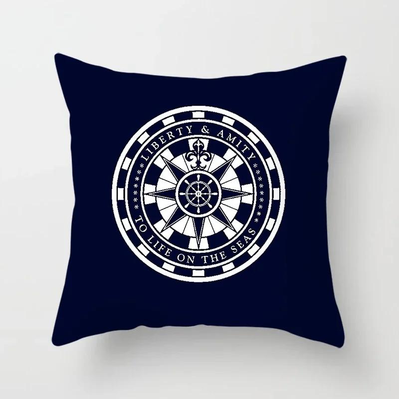 Home Decor Compass Anchor Pillow Cover Blue Mediterranean Cushion Gift Sofa Office Accessory Ornament 45x45cm