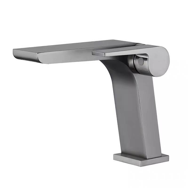 Gun Grey/Brushed Gold Bathroom Waterfall Sink Faucet Brass Hot And Cold Mixed Water Washbasin Faucet Single Handle Basin Tap