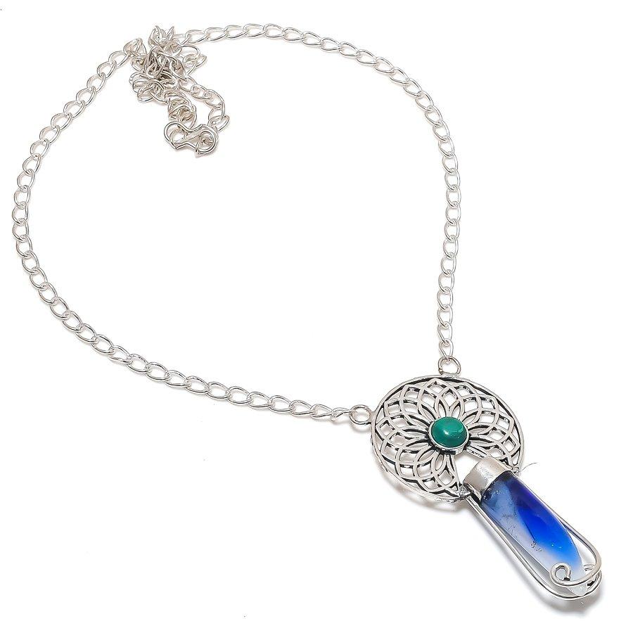 

Натуральный содалит, малахит серебро 925 пробы ювелирное ожерелье 18 w7y91