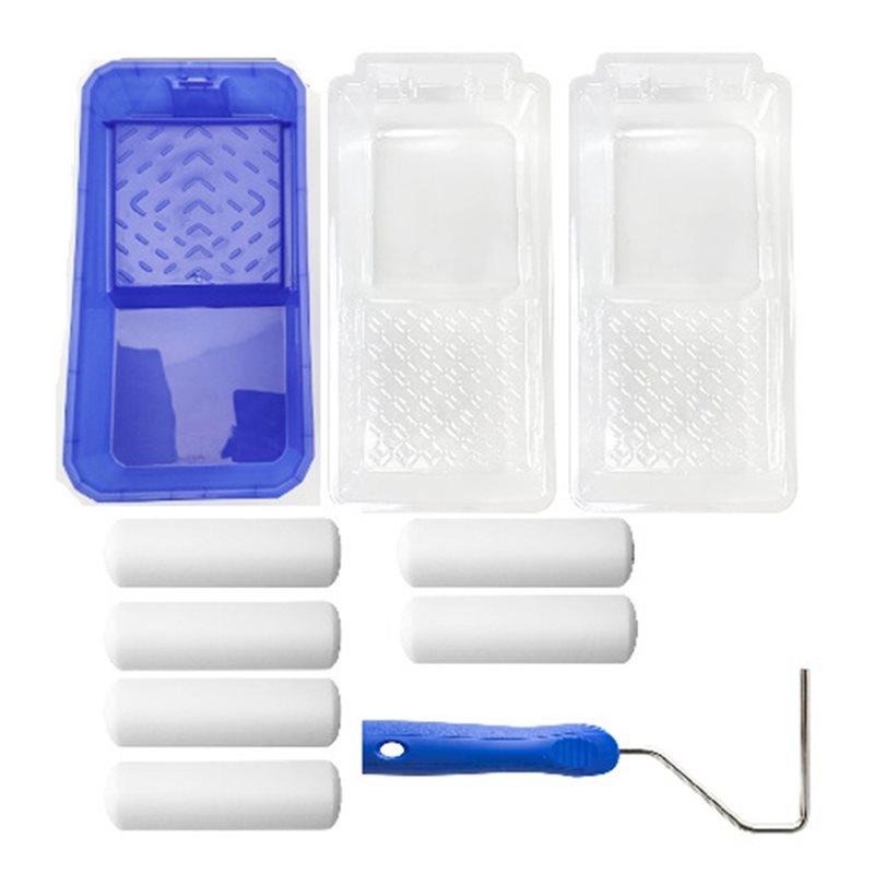 

ABWR-Small Paint Tray Ergonomic Handle Paint Tray Set Includes 4In Mini Rollers Disposable Pan Liners Ideal Kit
