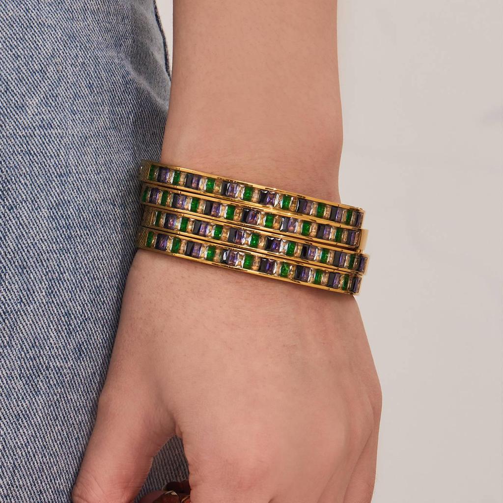 European & American Colored Zircon Bracelet - 18K Gold-Plated Stainless Steel with Unique Design & Luxury Buckle