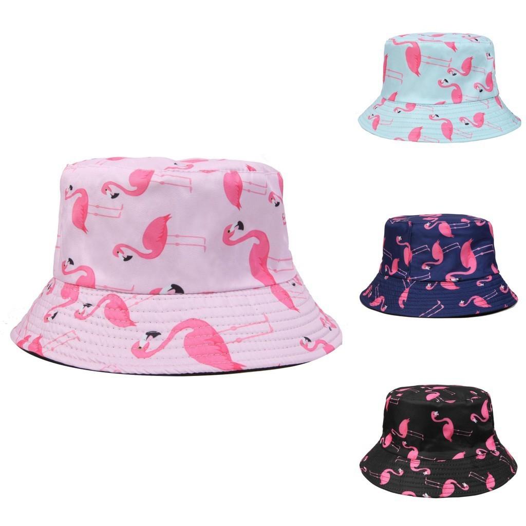 Fashionable Flamingo Print Reversible Fisherman Hat Women Sun Hat Sunscreen Bucket Hat