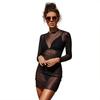 Long Sleeve Round Neck Mesh See-through Cover Up Sexy Bikini Swimsuit Beach Cover Up Women's Clothing