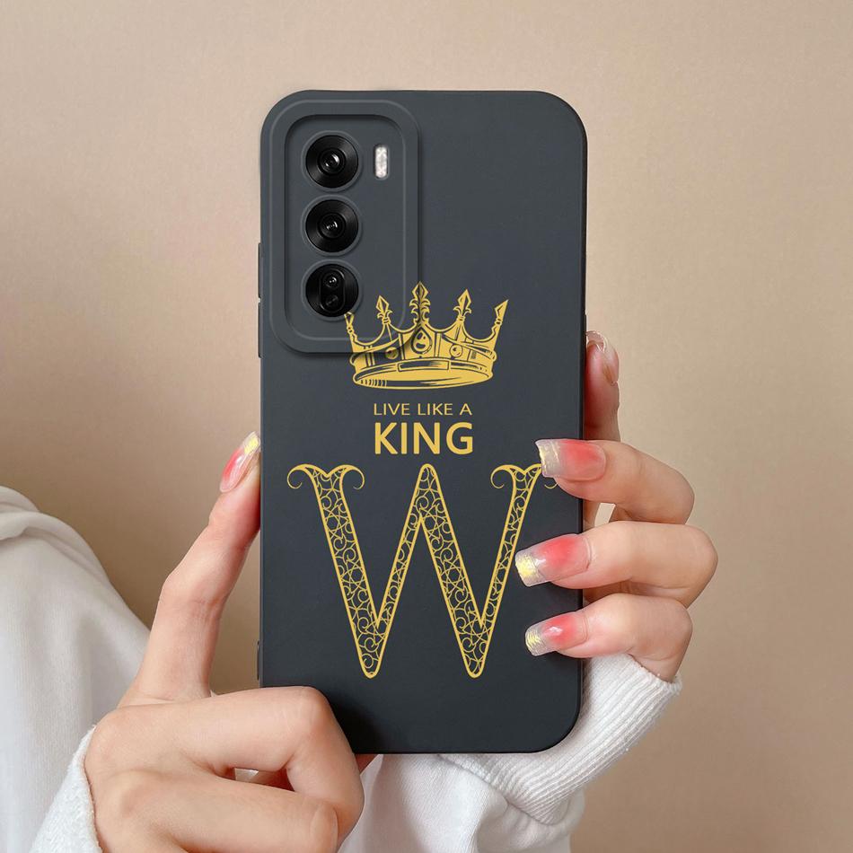 Couple Cover For Oppo Reno 12 Pro 5G Case Crown Letter High Quality Soft Liquid Silicone Protective Cover For Oppo Reno12 Fundas