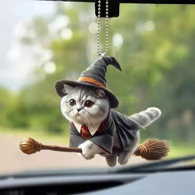 Exquisite Magic Cat Acrylic Flat Car Pendant with High Beauty Ins Cat Key Chain