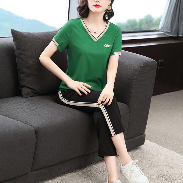 Summer Dress Plus-size Lady Sports Outfit - Top and Pants - Mother's Two-piece Set - Stylish and Fashionable Casual Outfit for Ladies