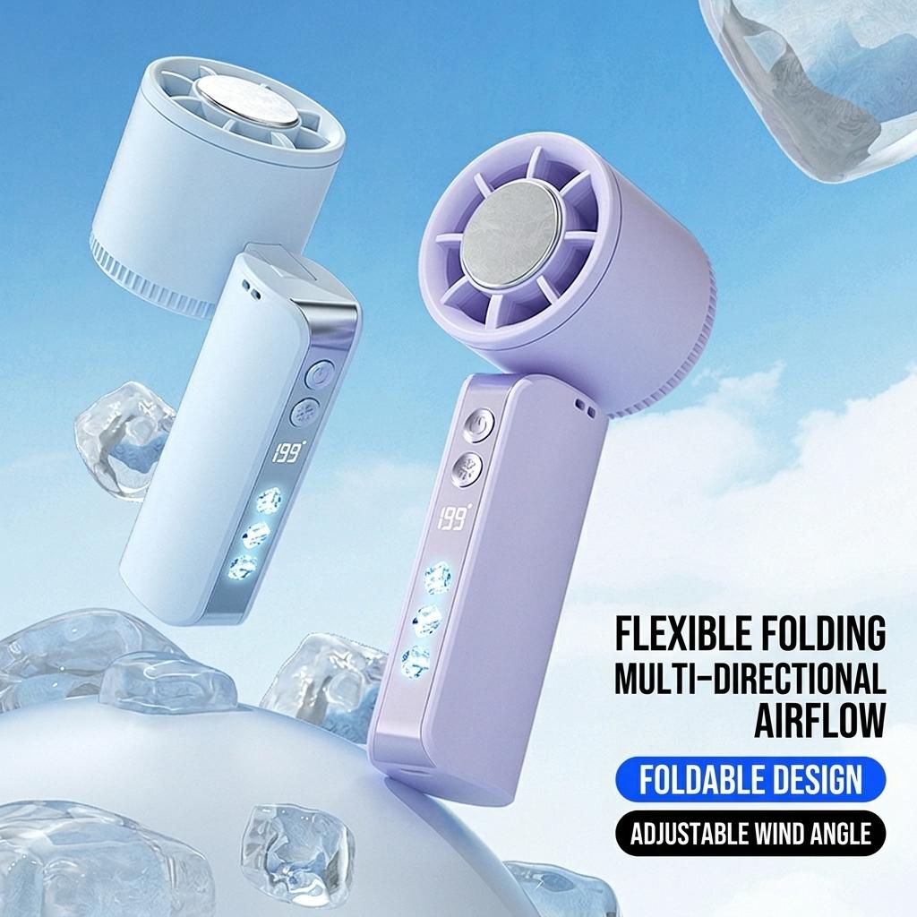 Xiaomi 2026 199 Speeds Portable Handheld Fan with Ice Cooling Tech Turbo 180° Foldable Personal Fan with Digital Display for OUTDOOR