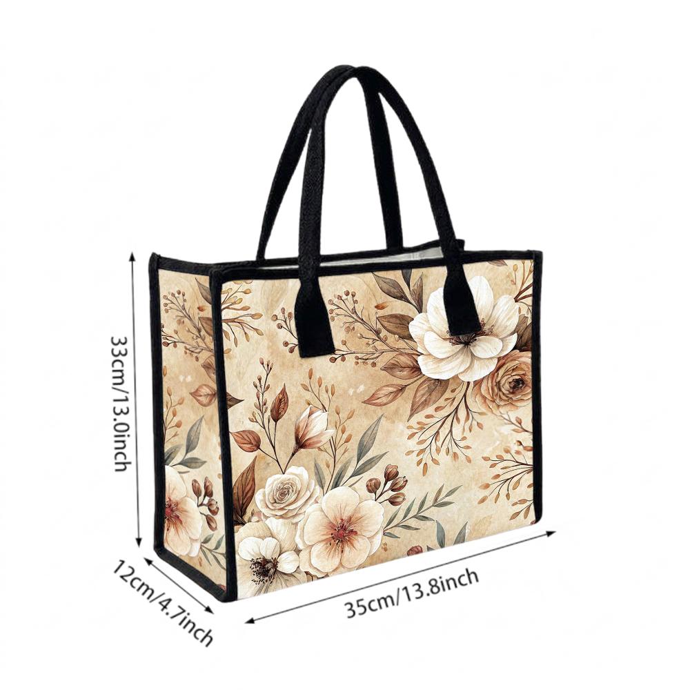 Vintage Floral Print Tote Bag for Women Casual Daily Handbag Large Capacity Lightweight Ladies Shoulder Purse for Shopping Work Travel