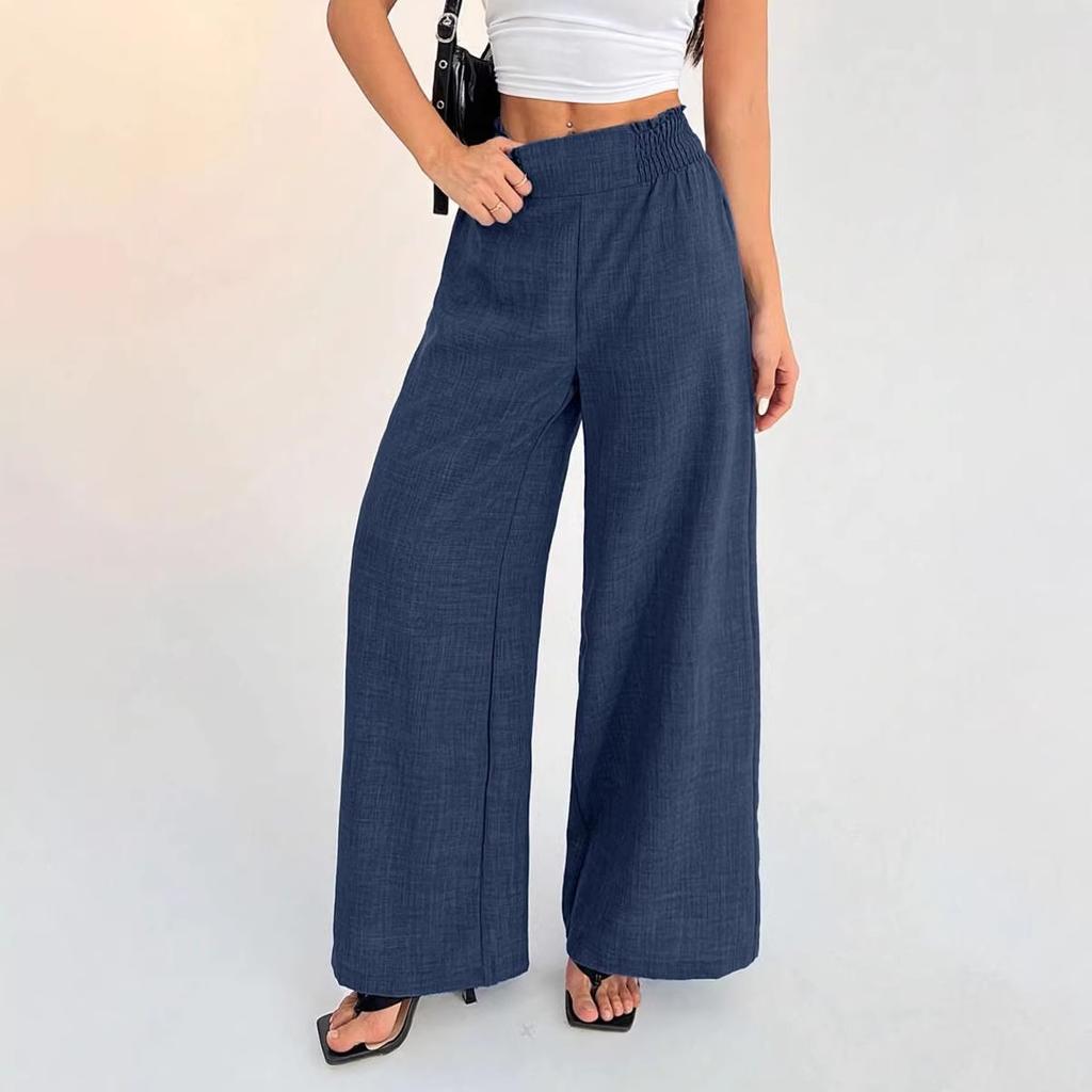 European and American women's clothing popular solid color elastic wide-leg pants
