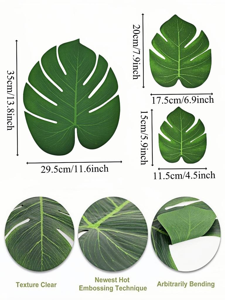 24pcs Artificial Tropical Palm Leaf Jungle Beach Theme Party Flower Accessories Cup Mat Wedding Birthday Party Home Table Decor