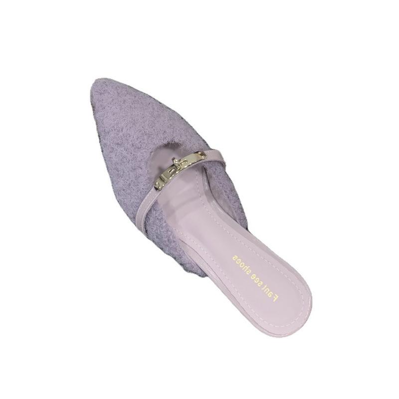 French Temperament Fairy Style Lamb Wool Bag Head Half Slippers Women Wear Autumn and Winter Pedal Pointed Lazy Muller Shoes