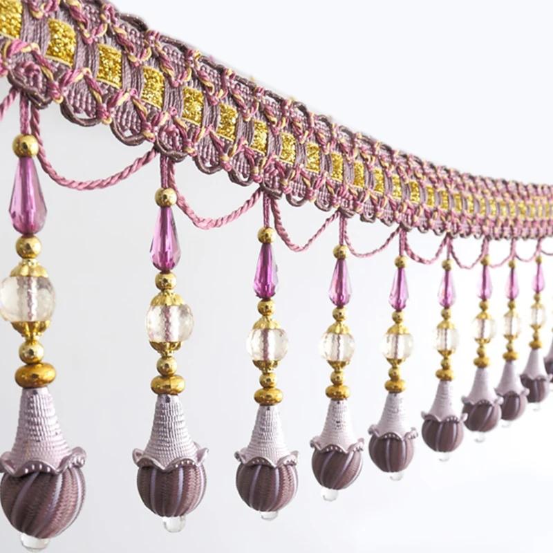 1m Tenda di Cristallo Nappa Pizzo Bordatura Nastro da Cucito Frangia Perline di Cristallo Accessorio per Tende da Rivestimento per Decorazione Casa