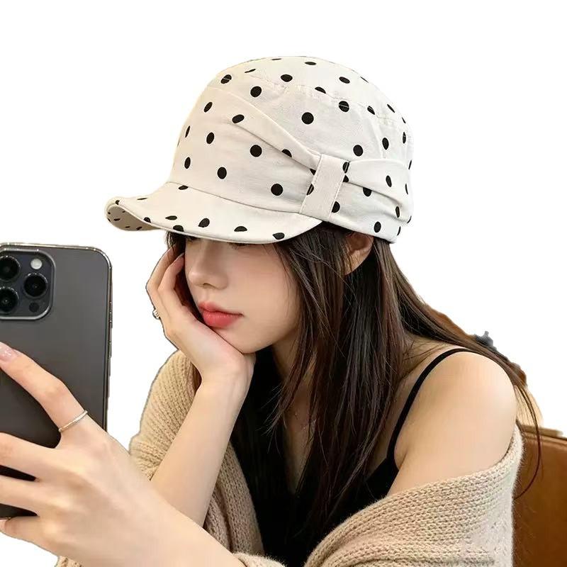 Polka dot retro beret summer versatile trendy fashion sunshade painter hat showing face small soft top cap women's model