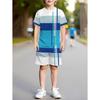Boys Clothes Simple Striped 3D Printed Short Sleeve T-Shirt Sets Loose Casual Summer Outdoor Quick Drying Children's Clothing