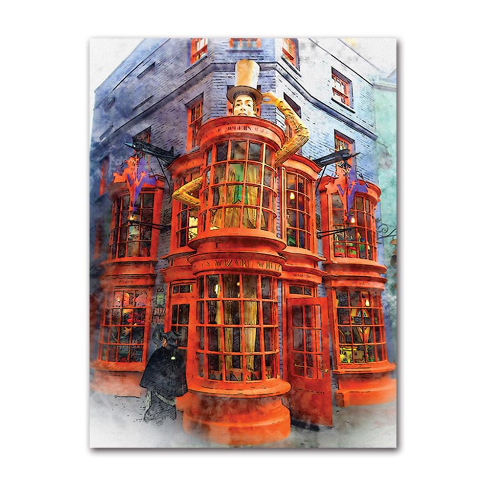Magic Wand Wizard Shop Watercolor Posters Large Hall Painting Canvas Wizarding Weasley Wall Pictures Children Bedroom