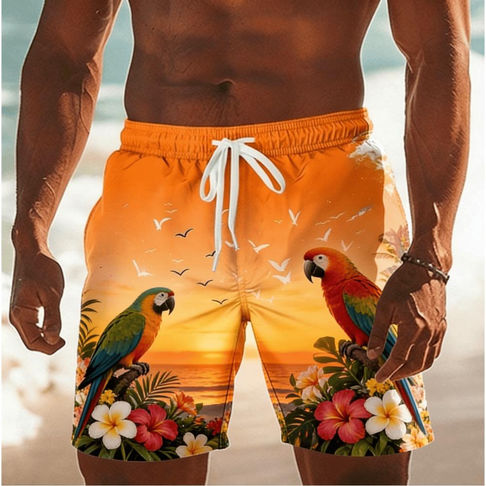 Pantaloncini da Spiaggia Uomo Stampa Tramonto Hawaiano Palma Gabbiano, Casual Primavera Estate Vacanza al Mare Costume da Surf