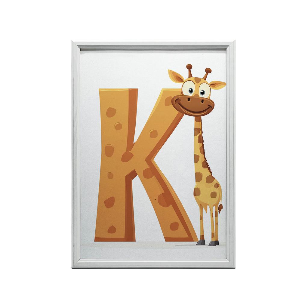 Giraff med bokstaven K - Glad affisch för barn Giraff med bokstaven K - Glad affisch för barn, 30X40 cm, Ram Trä Ljus Ek, Matt papper 230 g