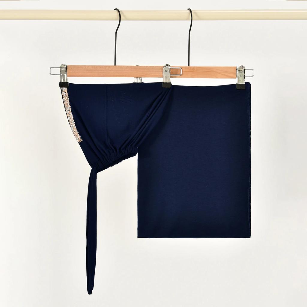 2pcs Muslim Modal Jersey Scarf Hijab With Diamond Adjustable Inner Caps Soft Woman Muslim Hijabs Women Fashion Accessories Set