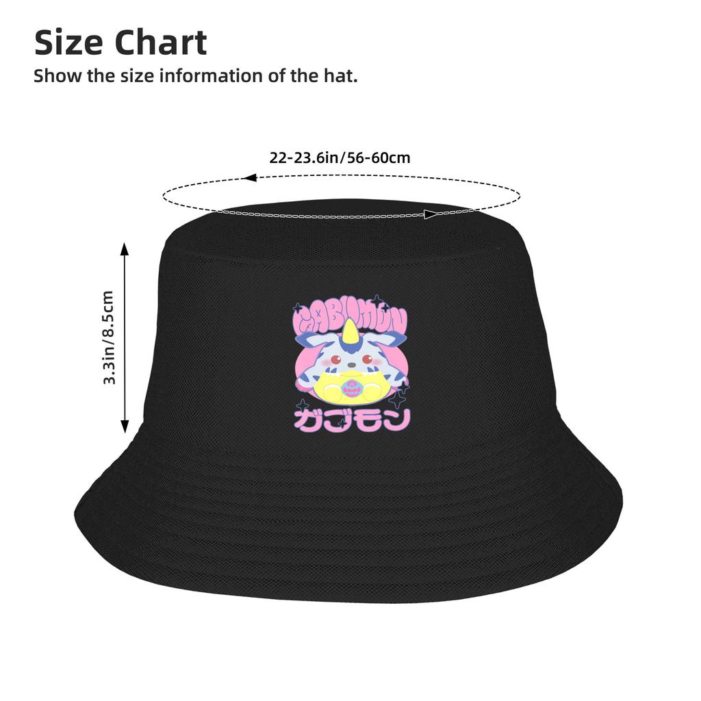 Digimon Gabumon Chibi Bubble Letter Kanji Digital Monsters Bucket Hat Hawaii Fisherman Caps Soft Fold Fishing Sunscreen Hats