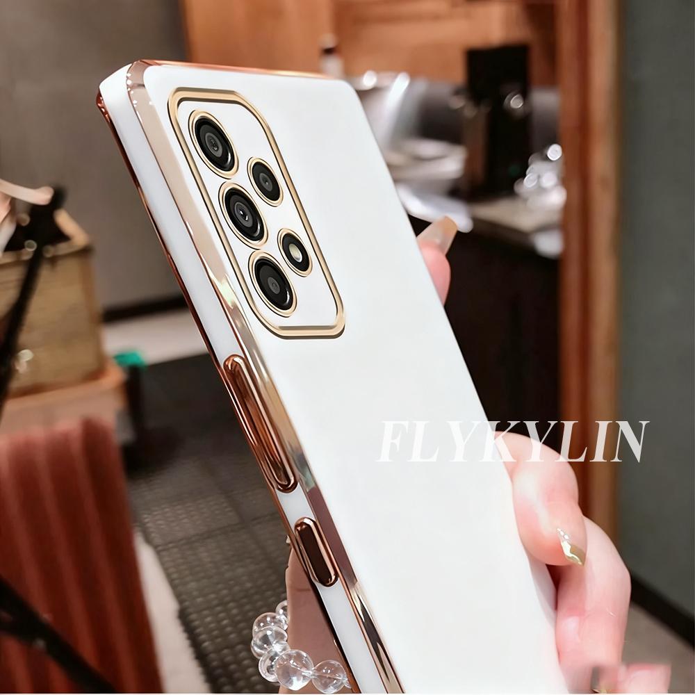 For Samsung A53 A33 A13 A14 A54 A04 A34 A24 A05 A35 A55 A25 A15 Love Mirror With Crystal Chain Electroplated Soft Shell