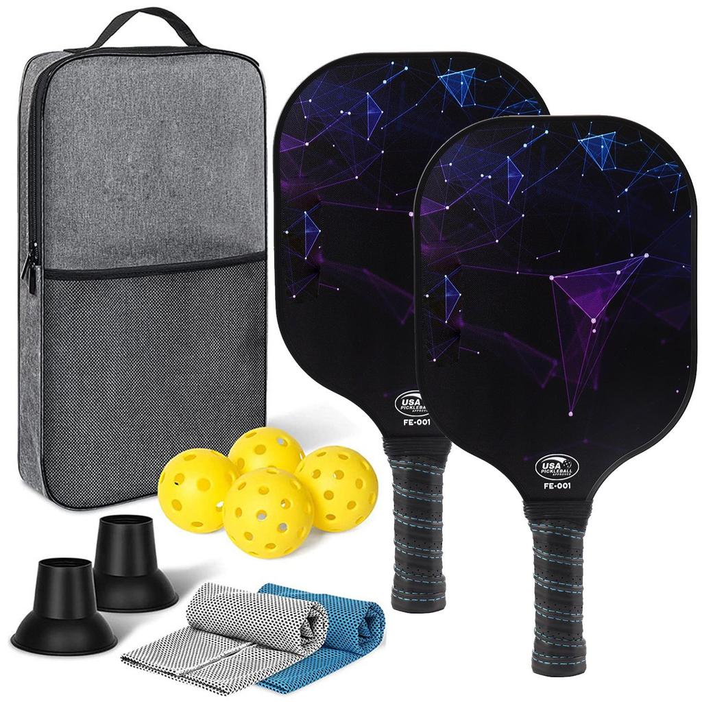 Rachetă și minge Pickleball din fibră de carbon, set cadou pentru prosoape de gheață pentru sporturi în aer liber