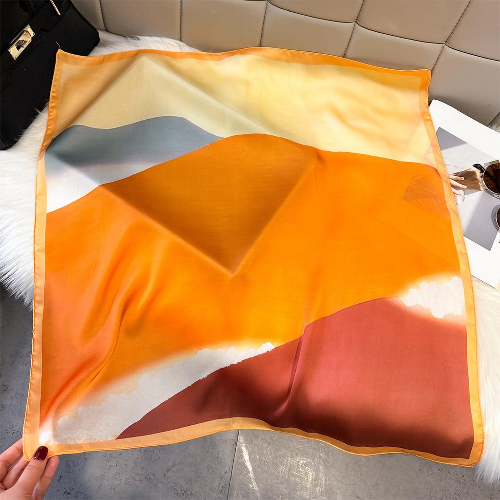 European and American style classic contrasting color splicing printing silk scarf imitation silk 71 Chinese square scarf women's multi-functional ver