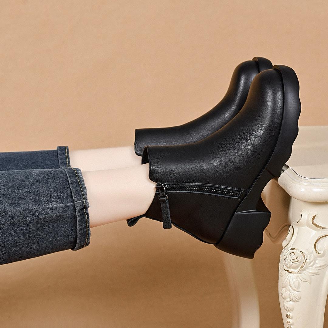 

Ботильоны с круглым носком женские осенне-зимние новые прямые ботинки двойная молния женские кожаные ботинки хлопковые ботинки 40