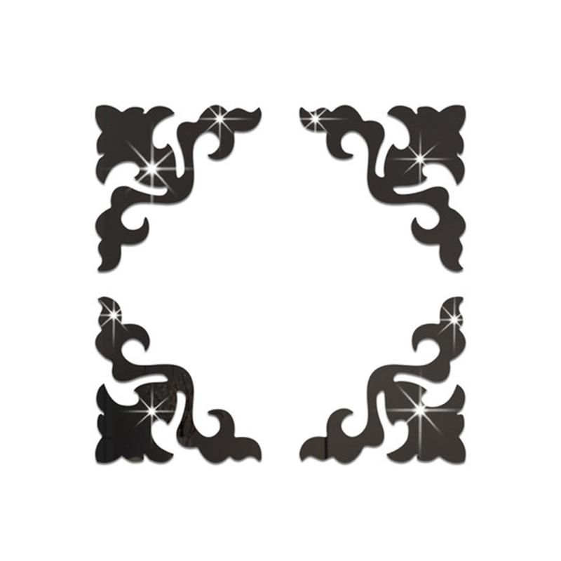 4pcs Corner Mirror Sticker Acrylic 3D Wall Stickers Self-adhesive Cabinet Edge Building Border Living Room Bedroom Home Decor