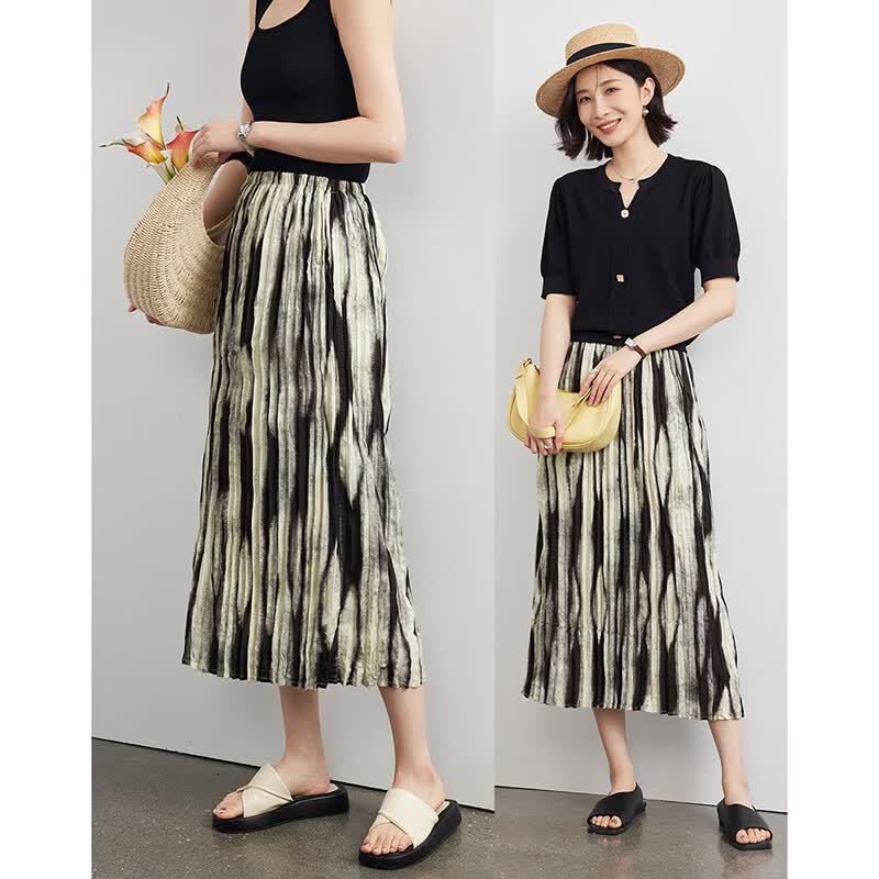 Wudao Tie-Dye Print Loose Pleated A-Line Midi Skirt M