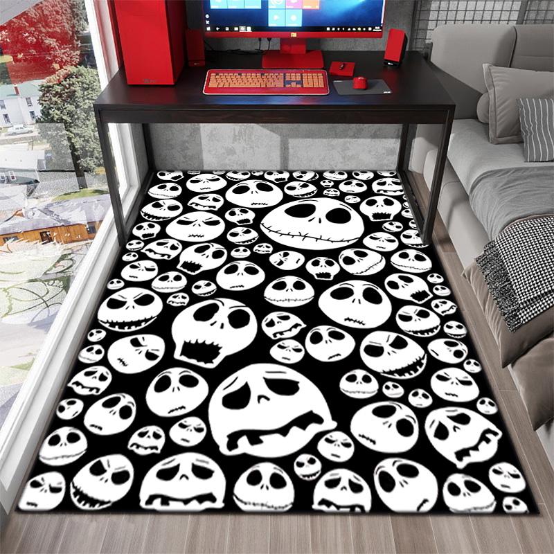 1PC Skull Dark Gothic Pattern Printed Carpet Rug for Living Room Bedroom Home Sofa Decoration,Non-slip Floor Mat Floor Mat