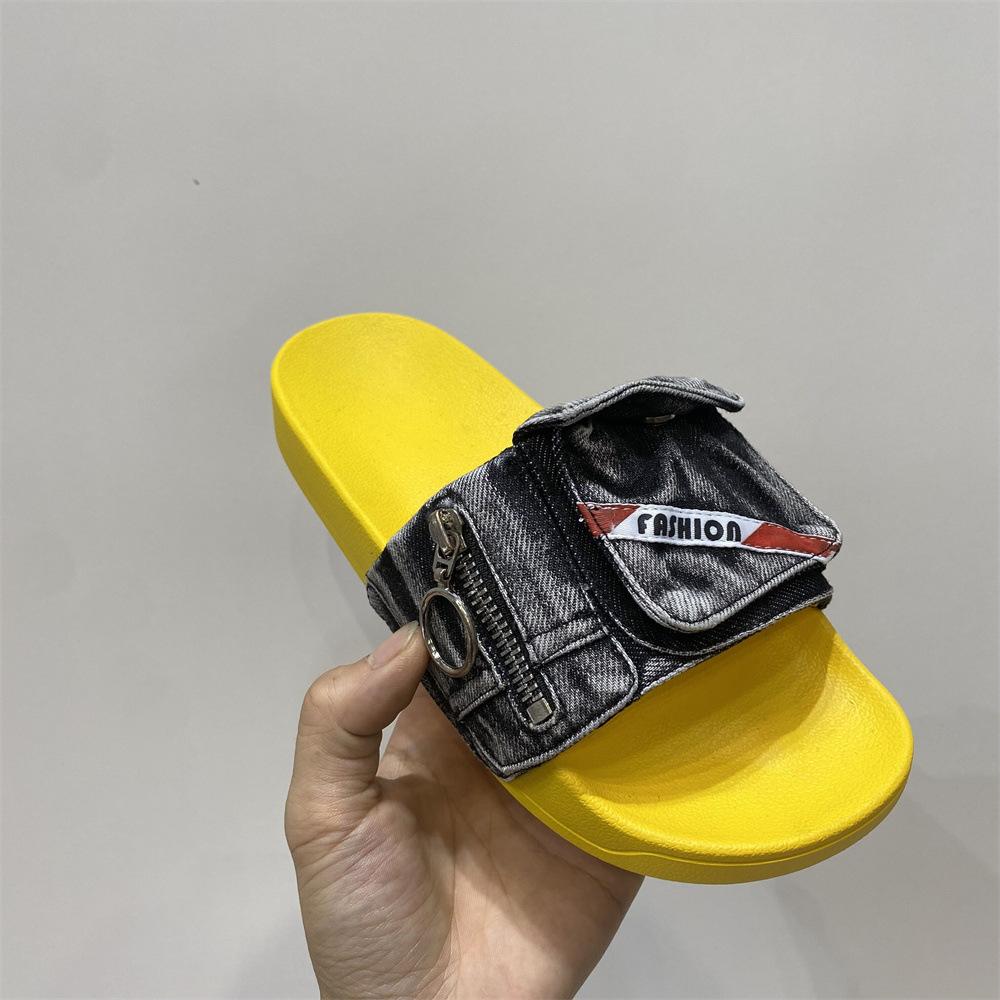 Fashion 2025 Summer New Pocket Denim Flat Slippers Comfortable Casual Size 47 48 Thick Soled Men's Women's Multi-color Outdoor Sandals