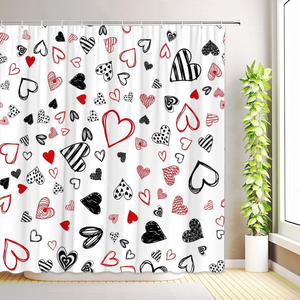 Walentynki Zasłona Prysznicowa Abstrakcyjna Nowoczesna Romantyczna Czerwona Różowa Miłość Serca Wystrój Domu Łazienki Tkanina Zasłony Kąpielowe z Haczykami