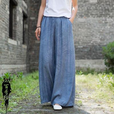 Calças de Yoga Tencel Tie-Dye Estilo Chinês Perna Larga - Primavera/Verão Artístico Fluido Roupa de Viagem