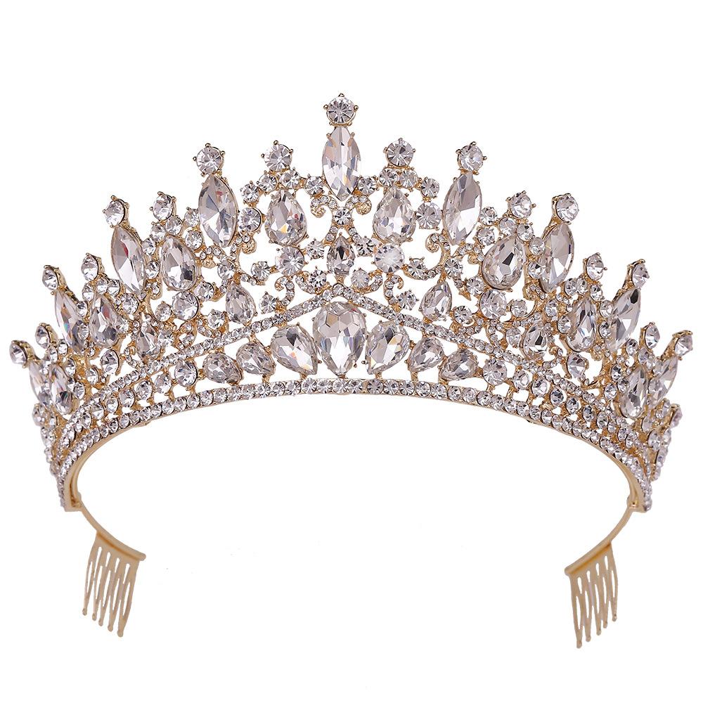 New Baroque Fashion Large Crown Headpiece Bride Birthday Hair Comb Inlaid with Rhinestone Wedding