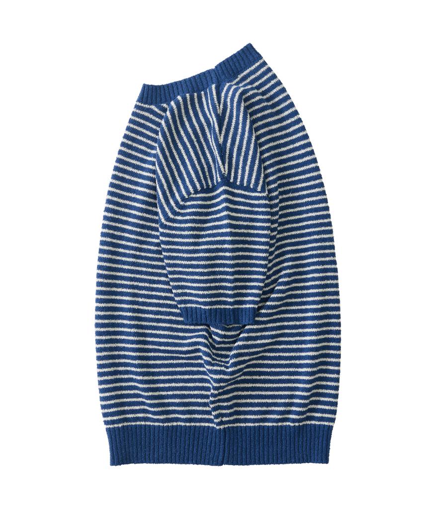ANALOG MOOD Marine Stripe Round Short Sleeve Knit (Blue)