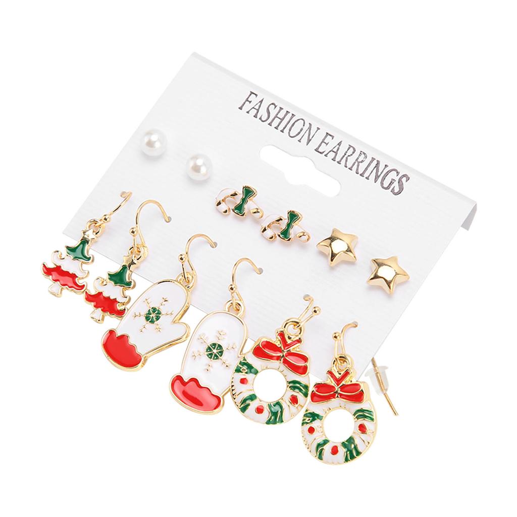 6 Pair Christmas Earrings Set for Girls Fashionable Lightweight Alloy Christmas Tree Earrings for