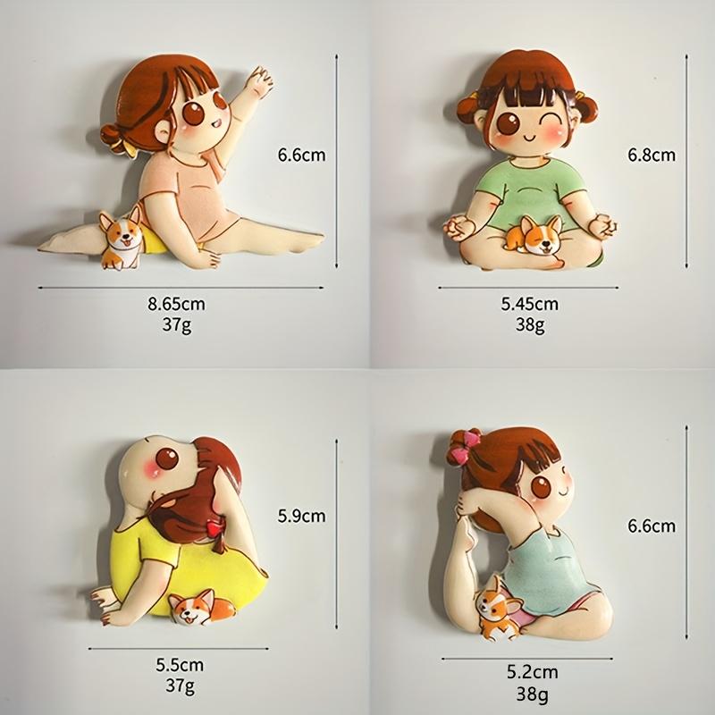 4pcs Set of Japanese Magnetic Fridge Stickers, Featuring a Korean Sporty Self Discipline Girl, Cute Cartoon Designs for Fridge Decoration