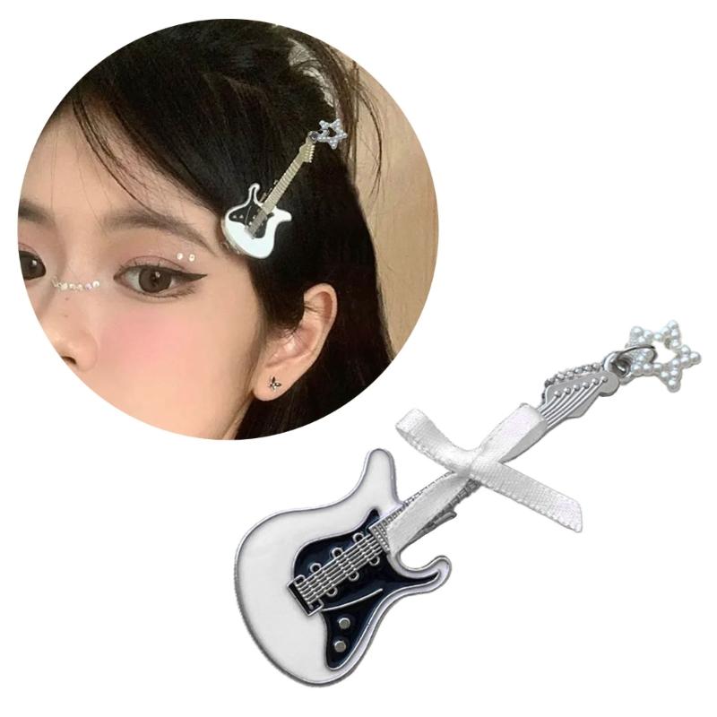 Small Star Hair Clip for Girls Retro Guitar Hairpins Accessory with Punk Clips