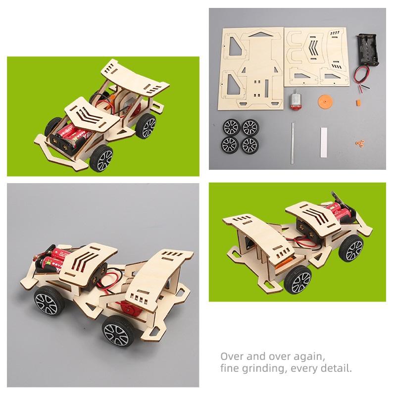 DIY Wooden Electric Racing Car Four-wheel Drive Racing Car Assembly Scientific Experimental Kit KIDS STEM Educational Toys