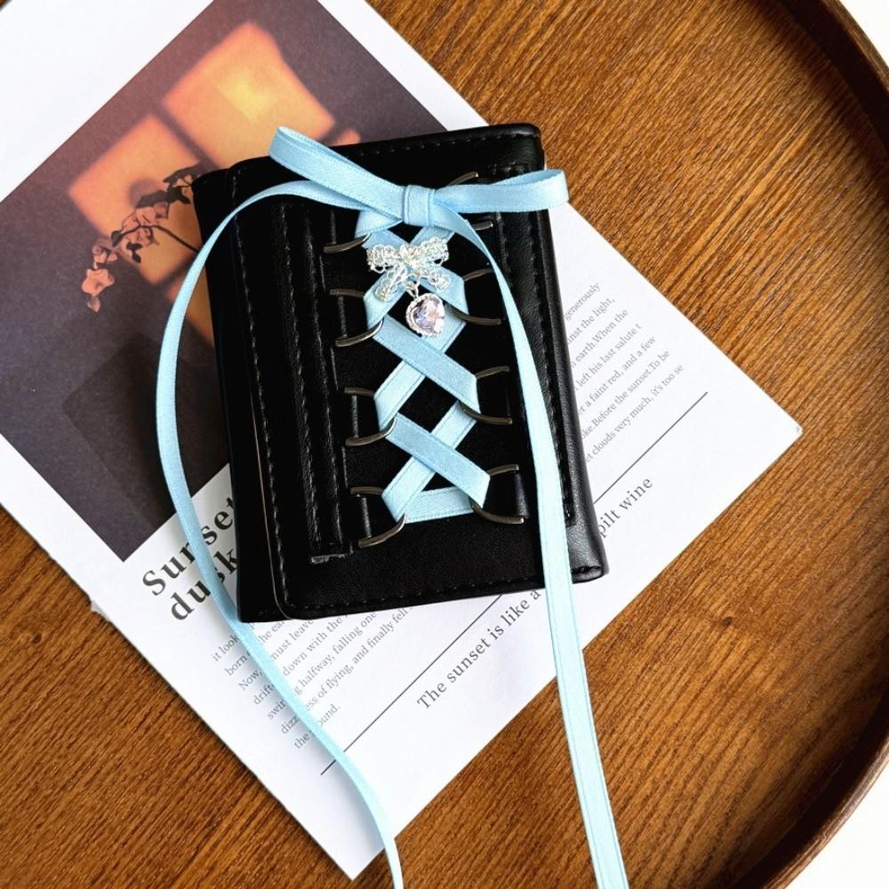 Silk Ribbon Balletcore Three Fold Wallet Korean Style Crossover Strappy Card Bag Girls