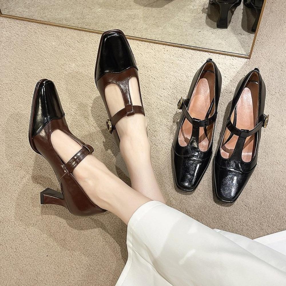 2024 New Women's Loafers Solid Color Flat Shoes for Women Patent Leather Shallow Mouth Commuter Daily Casual Shoes Square Heel