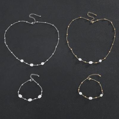 Hochwertige Edelstahl-Perlenkette mit Süßwasserperlen-Halskette und Armband-Set – wasserdicht und verschleißfest