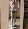Women's Pink V-Neck Short-Sleeve T-Shirt - Summer 2026 Korean Style, Loose Fit, Slimming, Versatile Plain Color Half-Sleeve Top