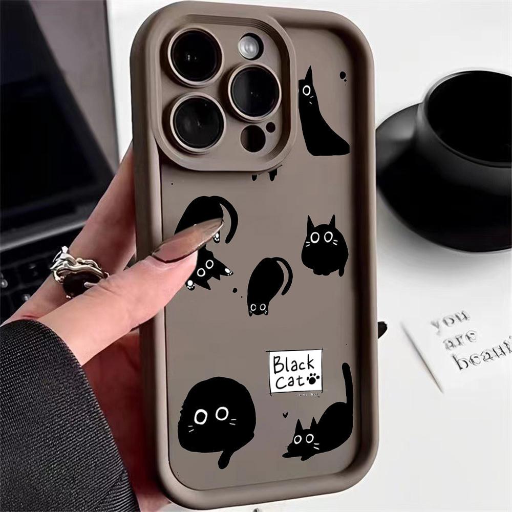 LZ11 cat Cute art design Silicone Phone Case for iPhone 11 13 14 15 16 Pro Max 7 8 16 Plus 12 mini XS Max XR Shockproof Back Cover