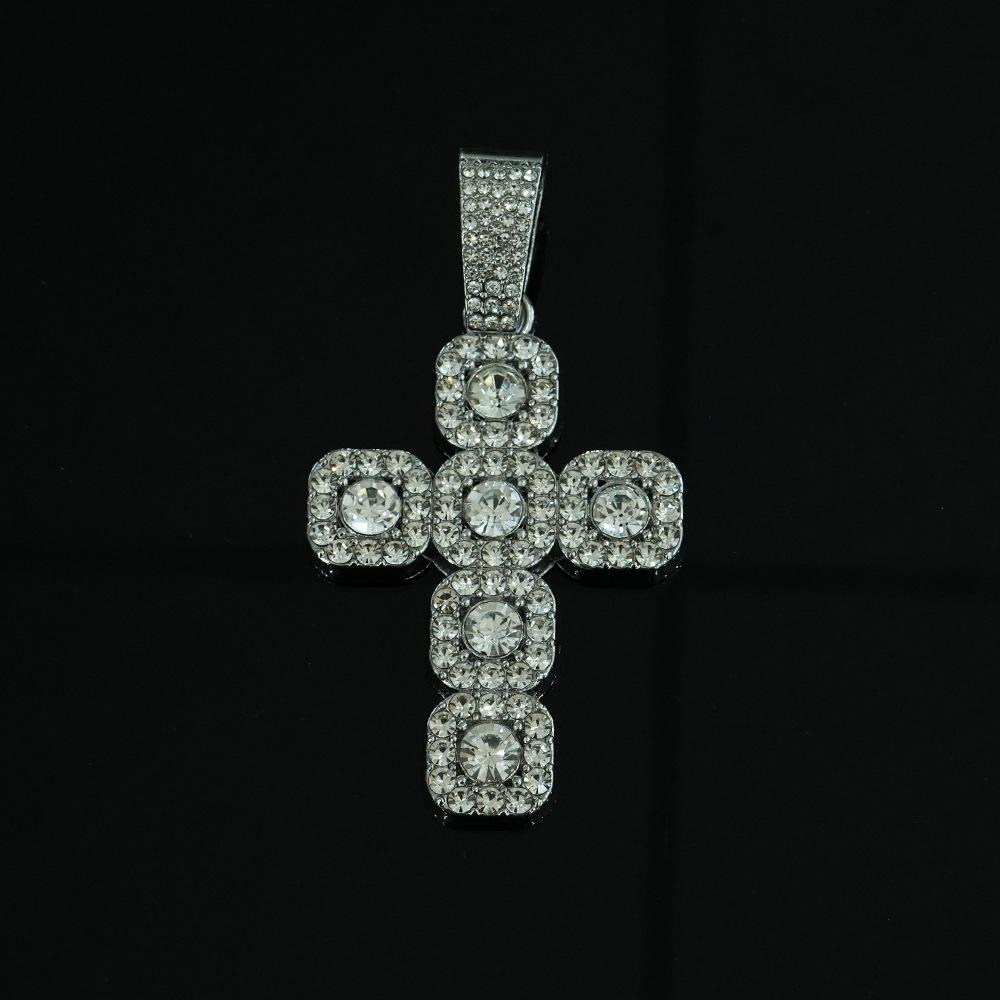 Wish Personality Big Diamond Cross With Cuban Chain Men'S And Women'S Pendant Hip Hop Rap Necklace