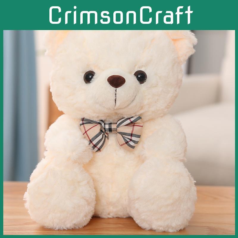 Teddy Bear Cute Plush Toy With Checkered Bow Decoration For Kids Birthday Gift