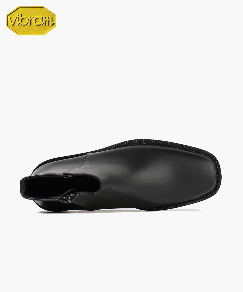 Firenze Atelier [Vibram] Minimal Square Toe Standard Rubber Sole Zip-Up Boots 9410-Z [Black Fg]