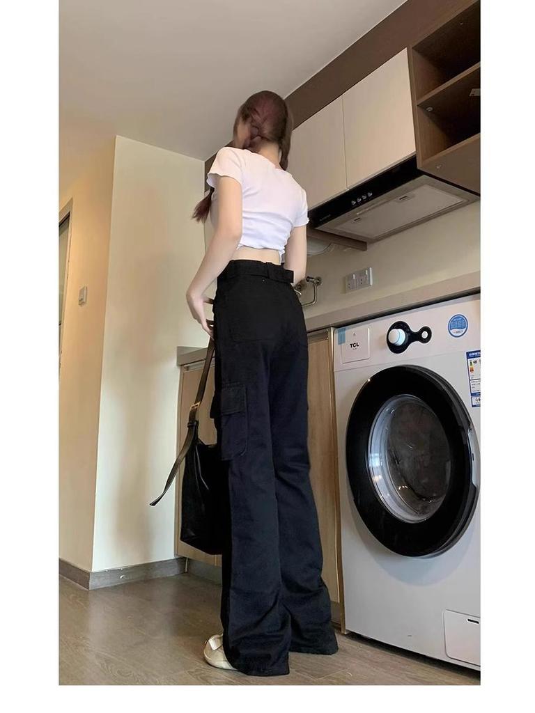 Women's High-Waisted Gray Flared Cargo Pants - Spring 2025 Collection